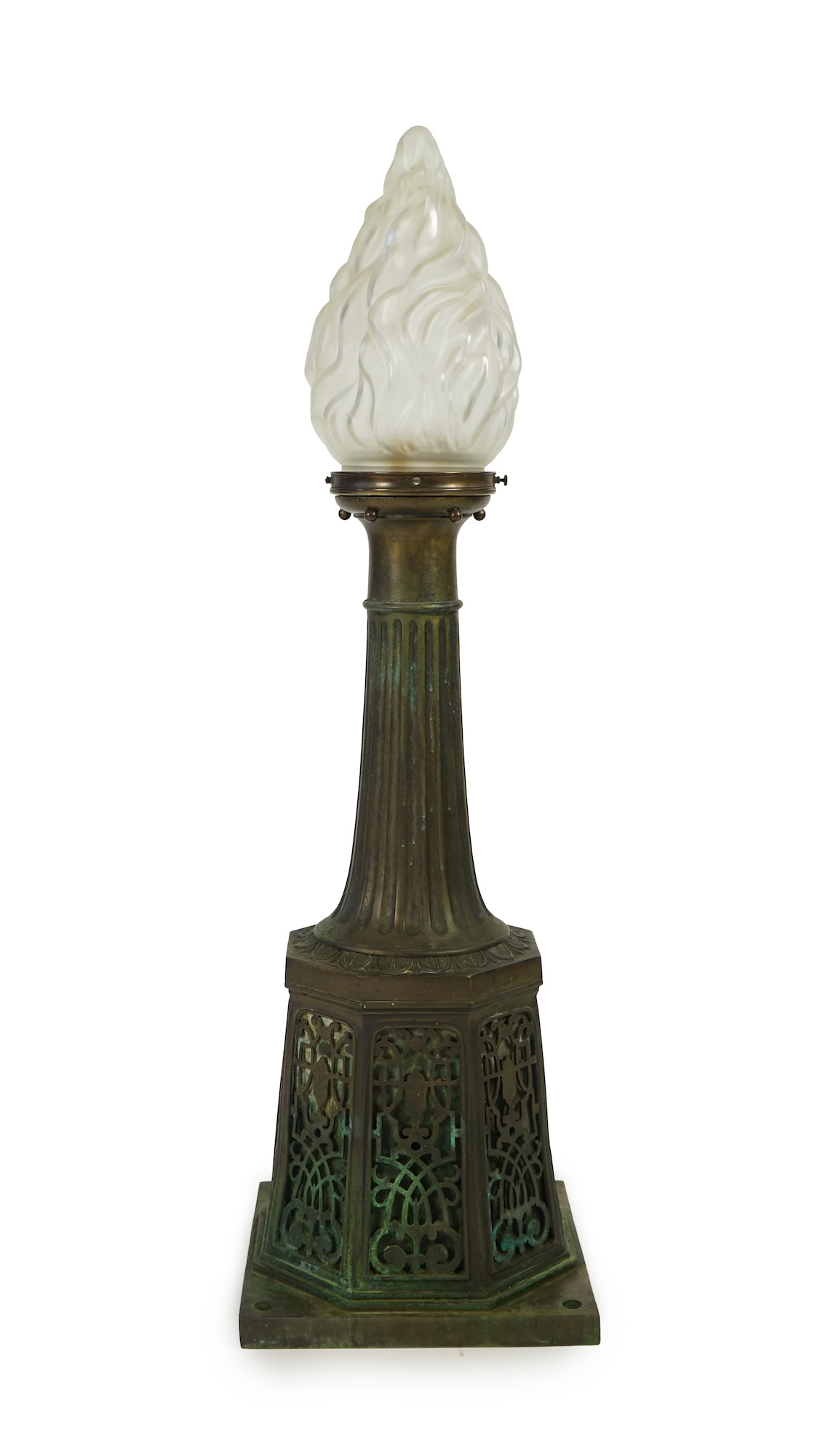 A late 19th century bronze post lamp